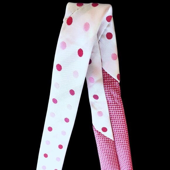Red Tie Pink Polka Dot Rosso Bianco 3.25 Inch Wide 60 Inches Long Polyester - Picture 9 of 9